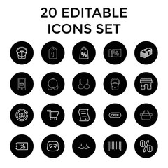 Shop icons. set of 20 editable outline shop icons