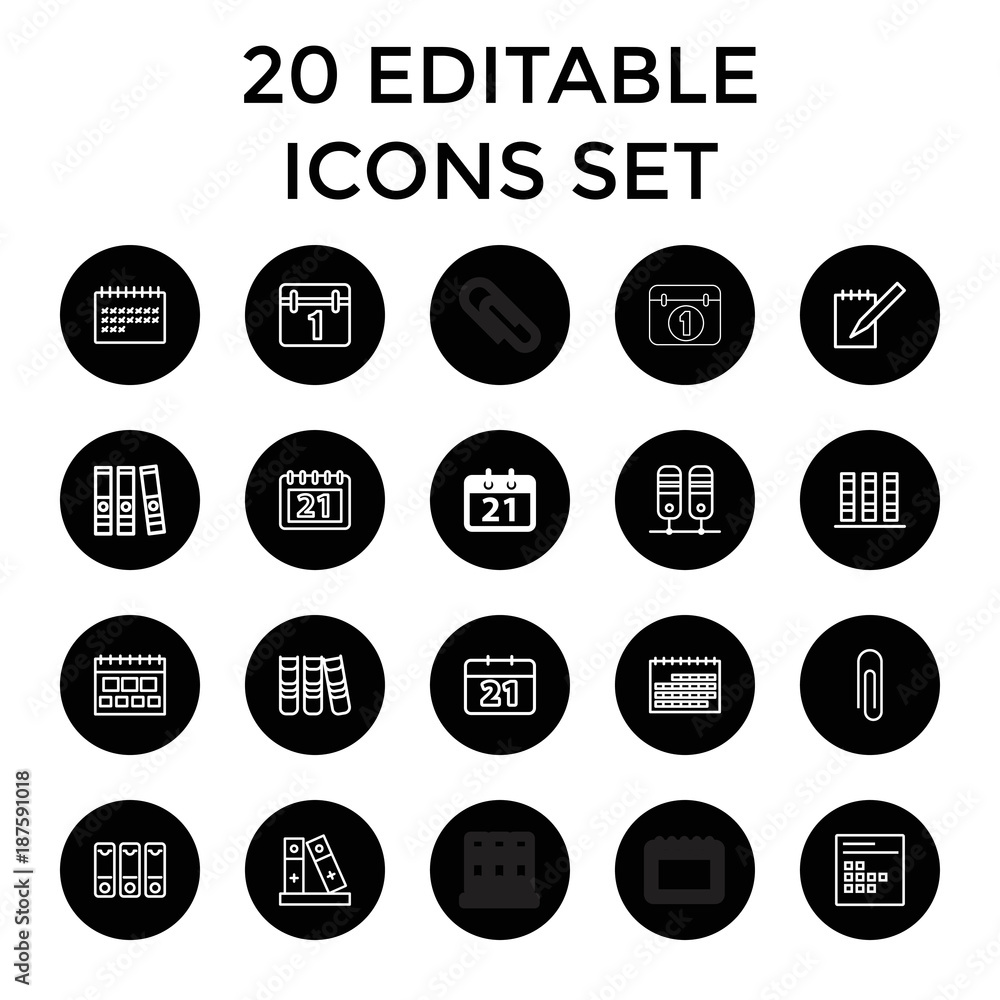 Sticker binder icons. set of 20 editable outline binder icons