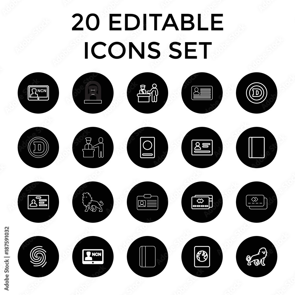 Poster identity icons. set of 20 editable outline identity icons