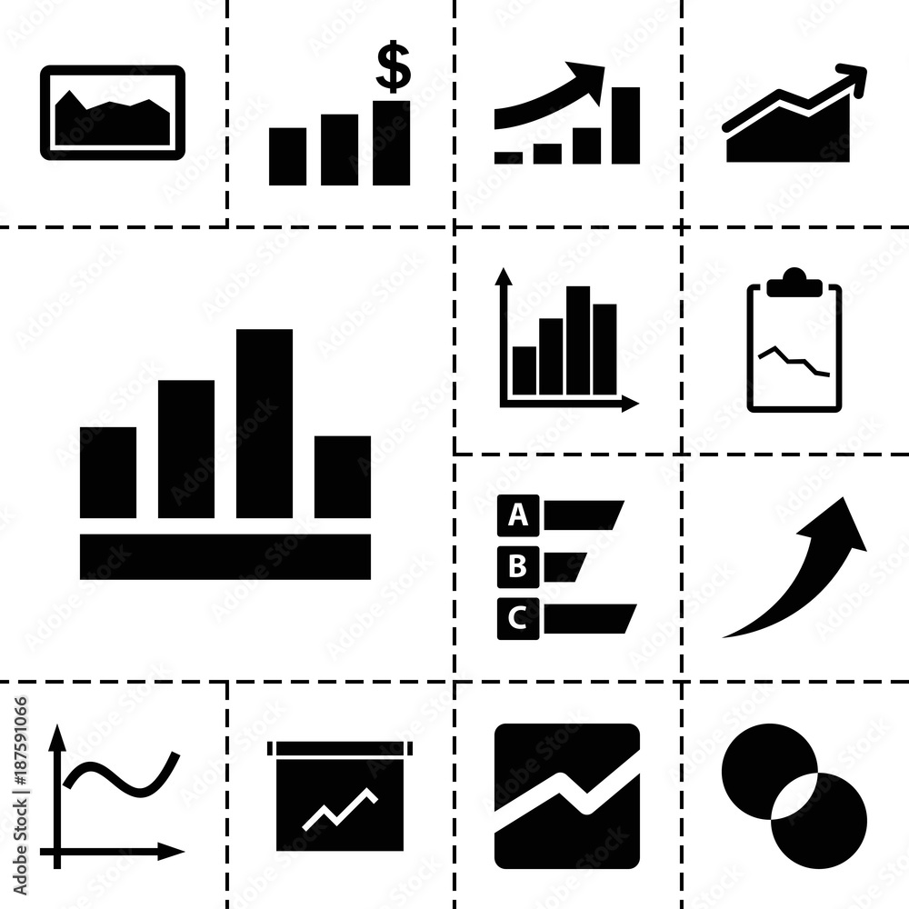 Poster graph icons. set of 13 editable filled graph icons