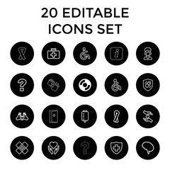 Help icons. set of 20 editable outline help icons