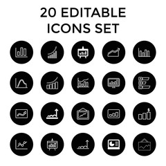 Statistic icons. set of 20 editable outline statistic icons