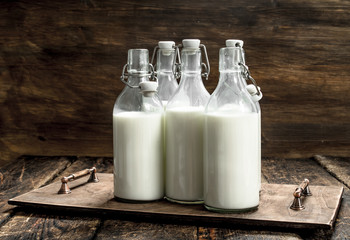 Bottles with fresh milk.
