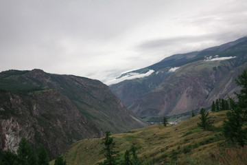 panoramic view of majestic mountains and cloudy sky, Altai, Russia