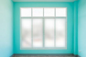 Construction Home Empty Room Blue color interior window white aluminum on wall