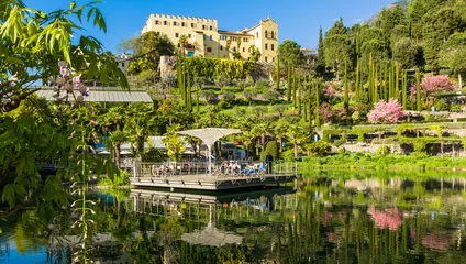 Photo sur Plexiglas Printemps les jardins botaniques du château de Trauttmansdorff, Merano, Tyrol du sud, Italie, offrent de nombreuses attractions avec des espèces botaniques et des variétés de plantes du monde entier.
