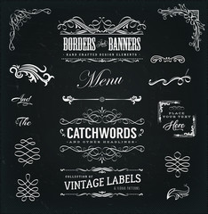 Calligraphic Frames And Banners On Chalkboard