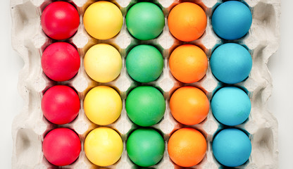Easter concept painted eggs in tray for holiday
