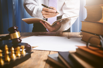 Asian young lawyer in vintage private courtroom