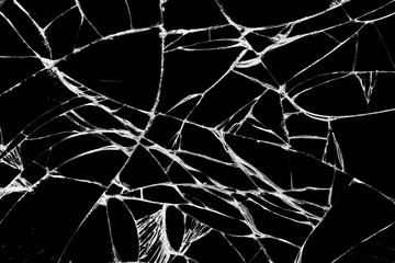 Top view cracked glass screen black and white.