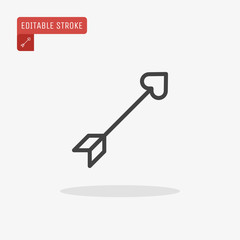 Outline cupid arrow icon isolated on grey background. Valentines day symbol. Editable stroke. Vector illustration. Eps10.