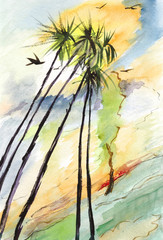 Palm trees in sunny day