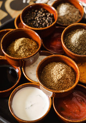different spices and sauces