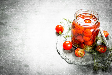 Marinated tomatoes with herbs.
