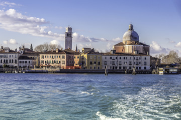 Fototapeta na wymiar Venice, view from lagoon with sunset