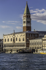 Fototapeta na wymiar View of Venice, St. Mark's Square and church tower and the lagoon, Italy