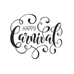 Happy Carnival lettering isolated on white background. Ornamental wording for carnival greeting cards, invitations etc.