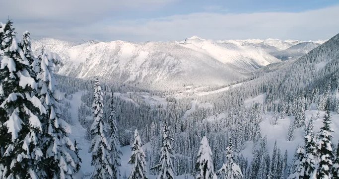 Stevens Pass Ski Area Washington State USA Aerial View After Snowfall