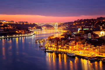 Porto, Portugal old city skyline from across the Douro River, beautiful urban landscape, a popular destination for travel to Europe