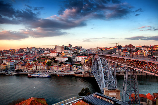 Porto, Portugal old city skyline from across the Douro River, beautiful urban landscape, a popular destination for travel to Europe