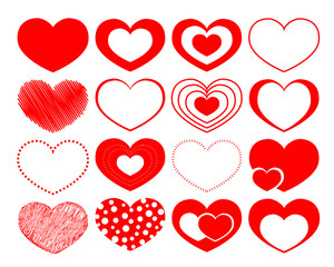 set of 16 vector hearts on the St Valentine day