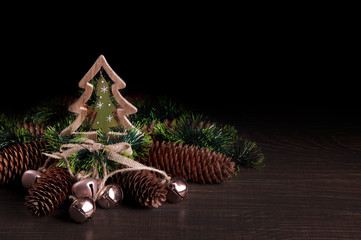 Christmas tree and cones decorated. Christmas holiday celebration concept.