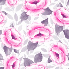 Floral seamless pattern 13. Watercolor background with pink flowers