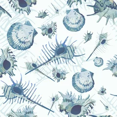 Papier peint Animaux marins modèle de couture de coquillages aquarelle bleu