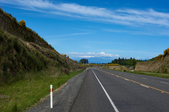 Desert Road in New zealabd with Mt Ruapehu in the distance