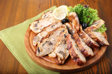 Sliced Chicken stuffed with pancakes and mushrooms