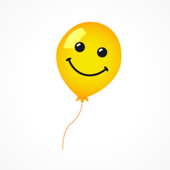 Smiling of yellow balloon on white background. Vector emoticon emoji flat smile in the yellow helium balloon