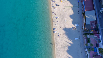 Beautiful aerial view with beach and umbrellas. Holiday concept