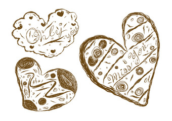 Cookies heart shape sketch isolated on white background vector illustration