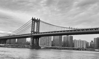 The Manhattan Bridge in New York City at sunset, USA