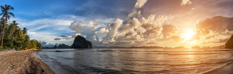 Beautiful sunset in El Nino bay, Palawan island, Philippines