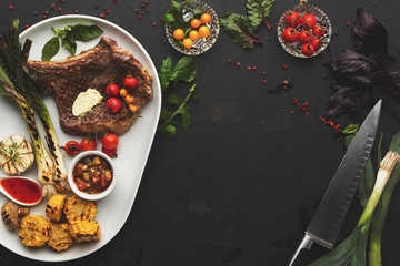 Juicy beef steak served at restaurant