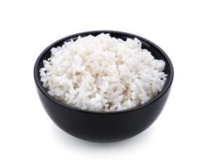 Rice in a bowl on white background