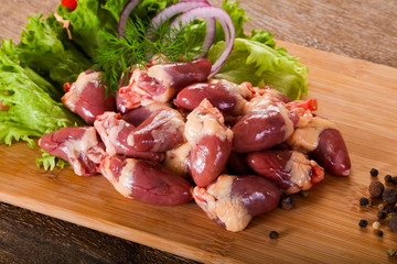 Raw chicken hearts