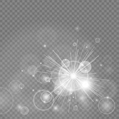 Bokeh lights with glowing particles. Vector illustration with focus areas of a photographic image isolated on transparent background.