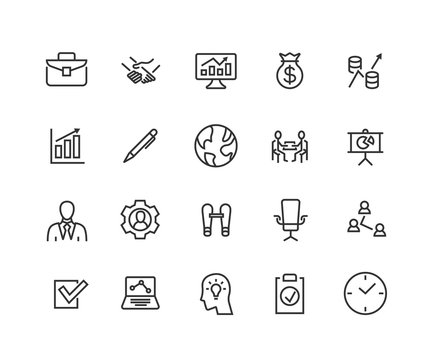 Simple Set of Business Related Vector Line Icons. Contains such Icons as One-on-One Meeting, Business Communication, Team Structure and more. Editable Stroke. 48x48 Pixel Perfect
