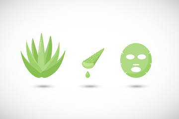 Aloe vera facial mask vector flat icons set