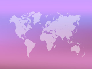 Partly transparent World map silhouette on pink gradient mesh background. Vector illustration.
