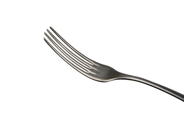 Metal fork on a white background.