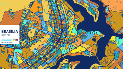 Brasília, Brazil, Colorful Vector Artmap