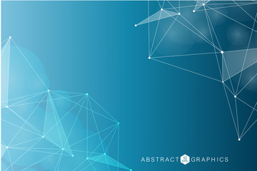 Geometric abstract background with connected line and dots. Structure molecule and communication. Big Data Visualization. Medical, technology, science background. Vector illustration.