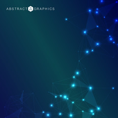 Geometric abstract background with connected line and dots. Structure molecule and communication. Big Data Visualization. Medical, technology, science background. Vector illustration.