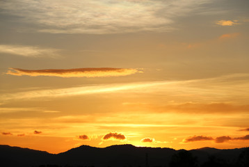 Yellow gold sky evening In tropical countries summer