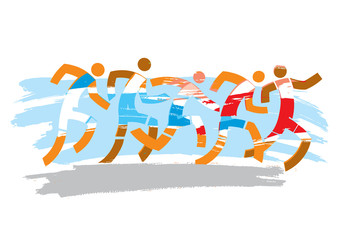 Running race marathon. 
Colorful abstract stylized illustration of ranning race on grunge background. Vector available. 