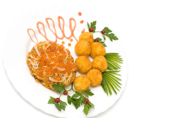 salmon cake with red caviar