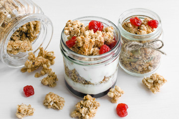 Greek yogurt with dry cherry and granola